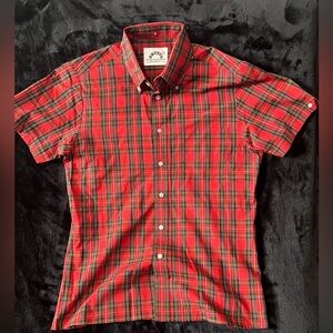 Discontinued medium red tartan plaid Brutus Trimfit shirt punk mod